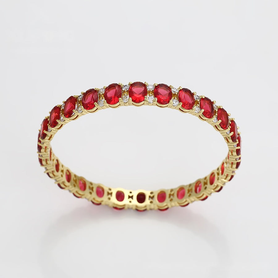 Ruby Red Oval Stone Bangle Bracelet