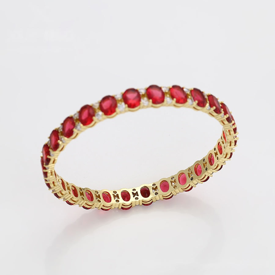 Ruby Red Oval Stone Bangle Bracelet