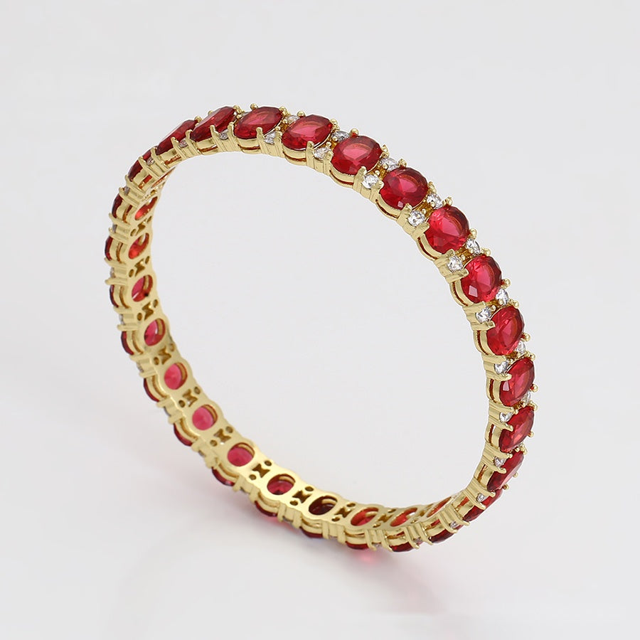 Ruby Red Oval Stone Bangle Bracelet