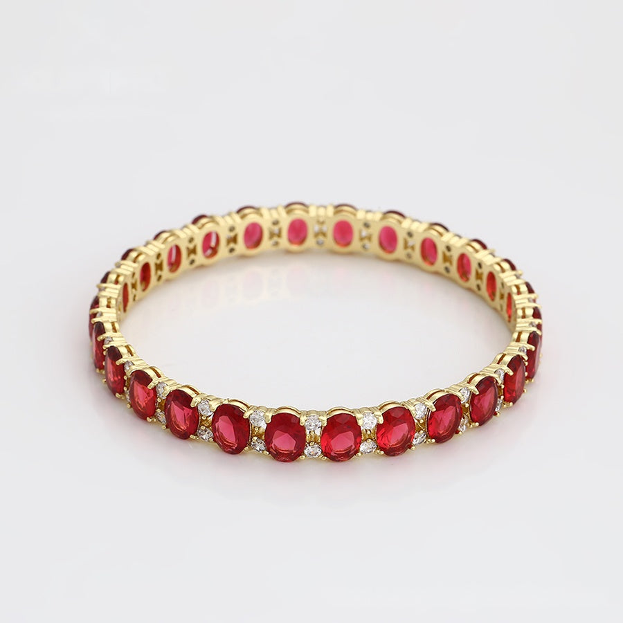 Ruby Red Oval Stone Bangle Bracelet