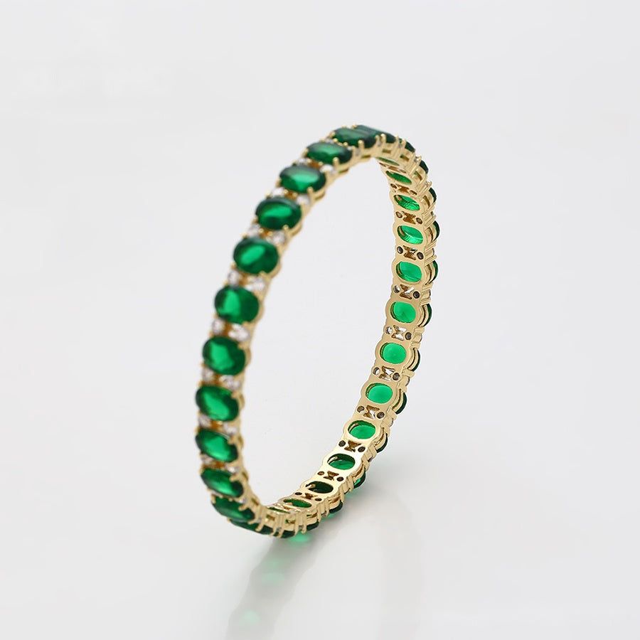 Emerald Green Oval Stone Bangle Bracelet