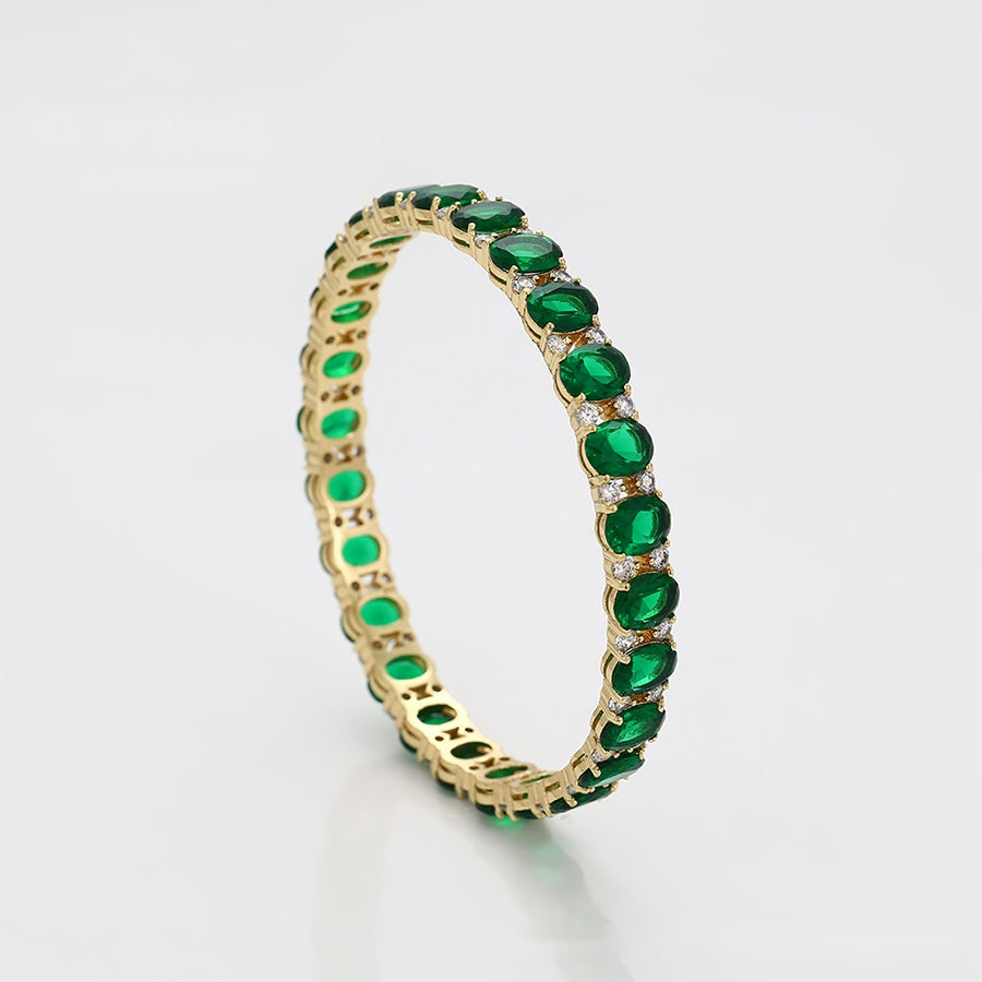 Emerald Green Oval Stone Bangle Bracelet