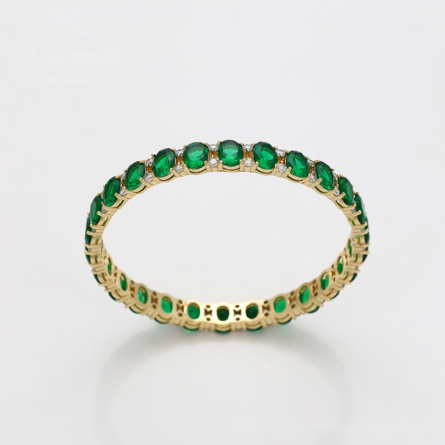 Emerald Green Oval Stone Bangle Bracelet