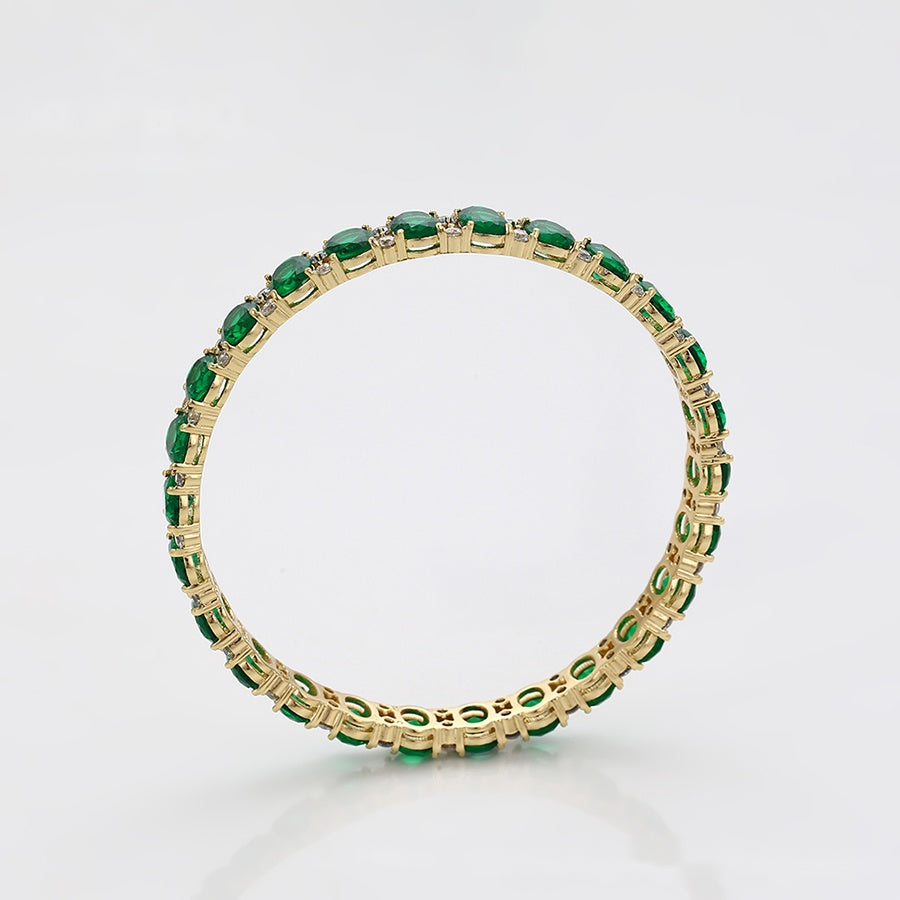 Emerald Green Oval Stone Bangle Bracelet
