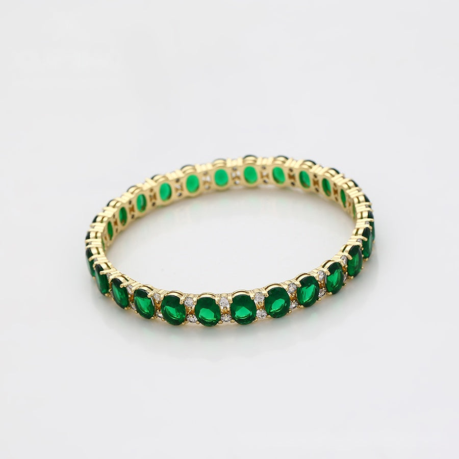 Emerald Green Oval Stone Bangle Bracelet
