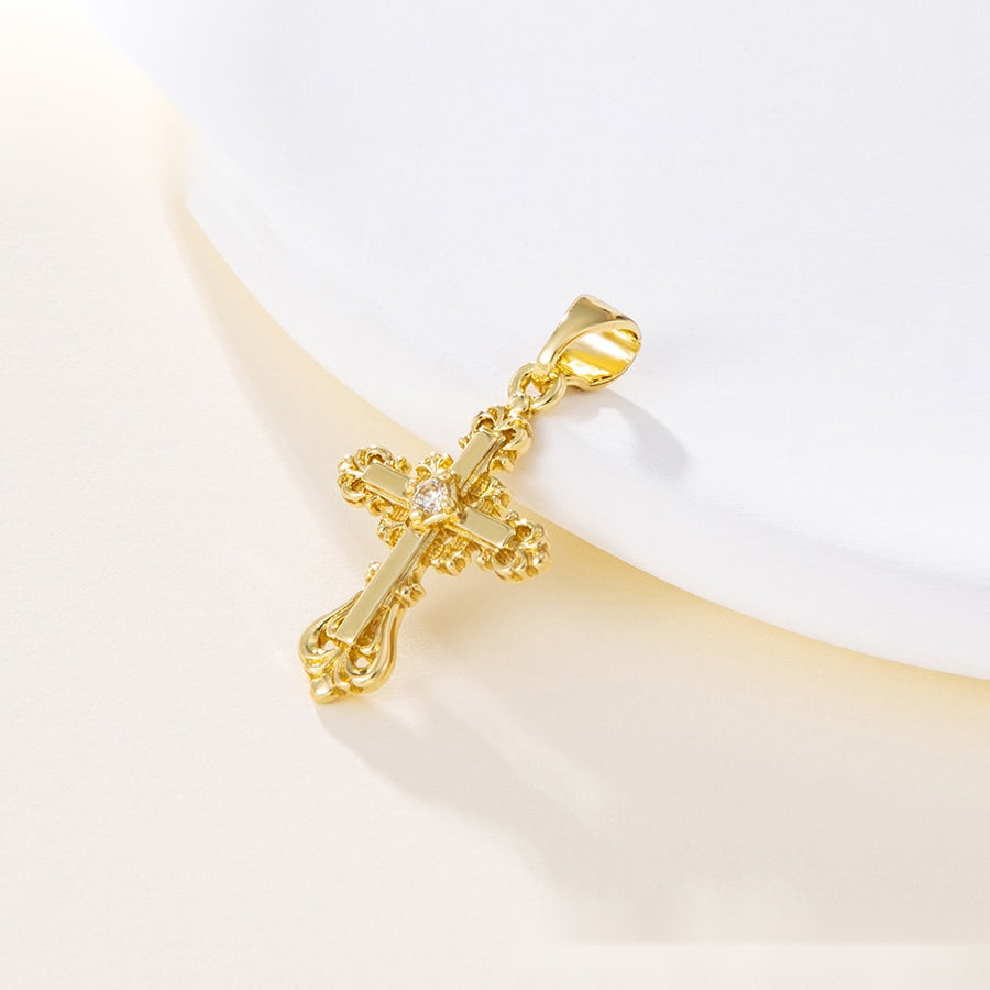 Ornate Gold Cross Pendant Necklace