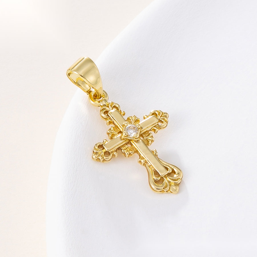 Ornate Gold Cross Pendant Necklace