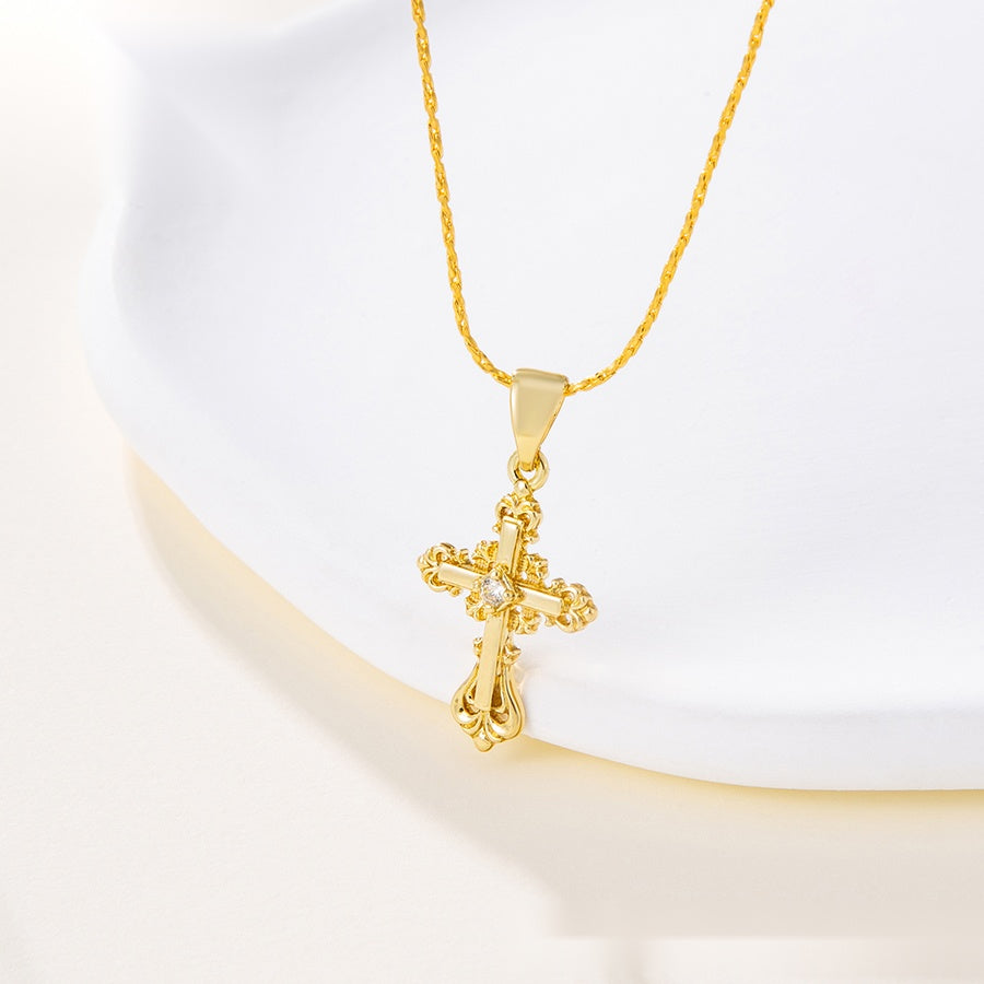 Ornate Gold Cross Pendant Necklace