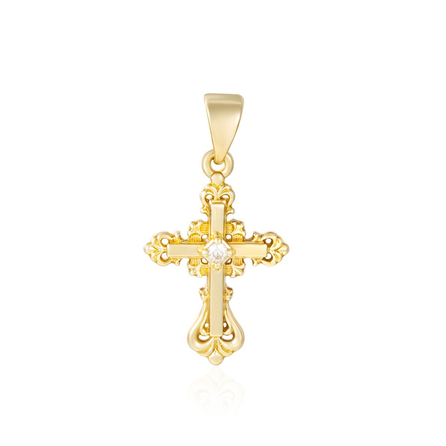 Ornate Gold Cross Pendant Necklace