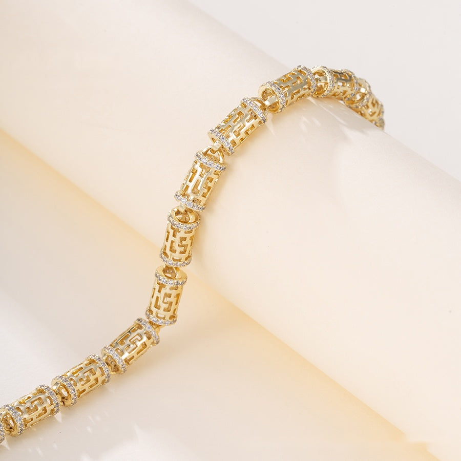 Gold Greek Key Barrel Link Bracelet