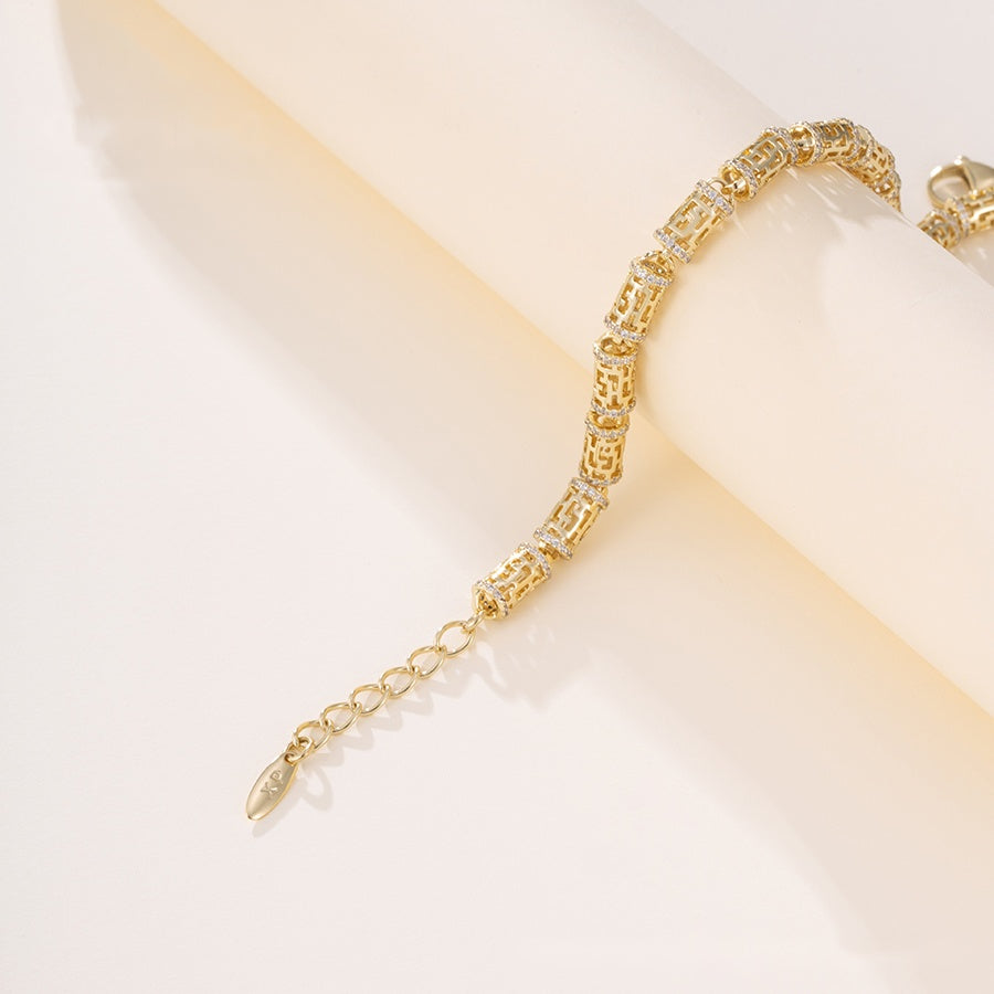 Gold Greek Key Barrel Link Bracelet