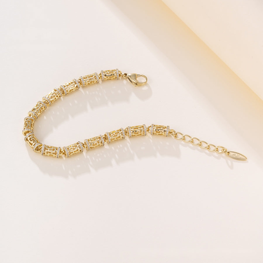Gold Greek Key Barrel Link Bracelet