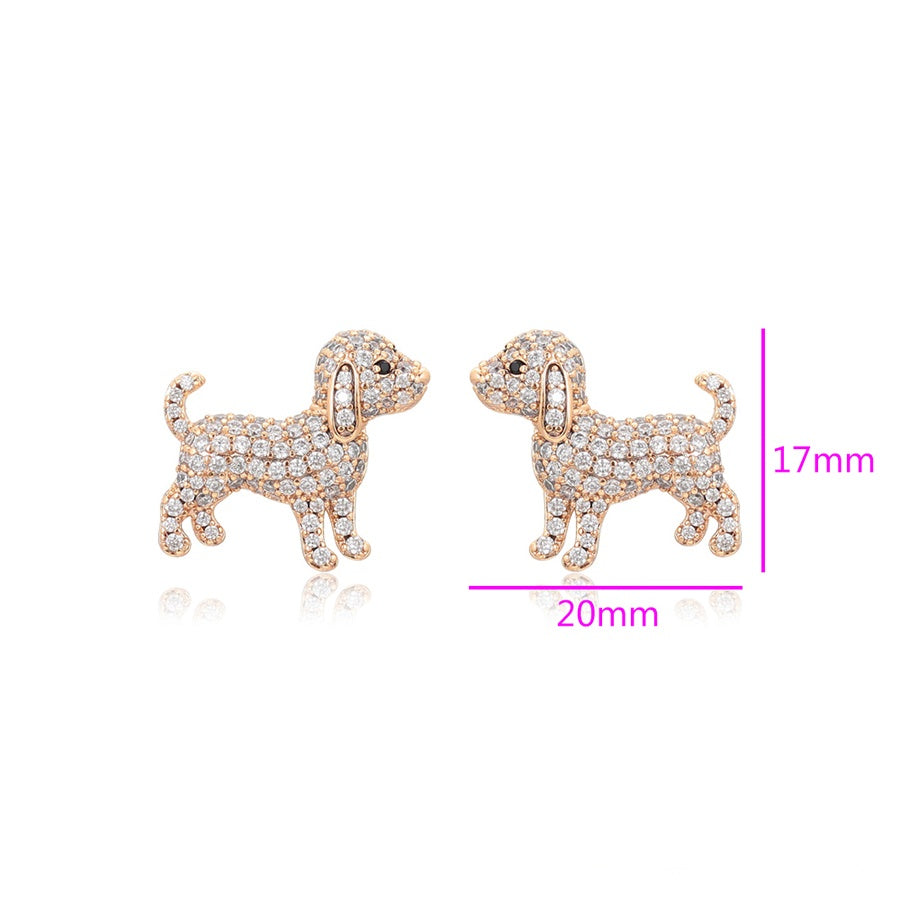 Rose Gold Puppy Stud Earrings with Clear Stones