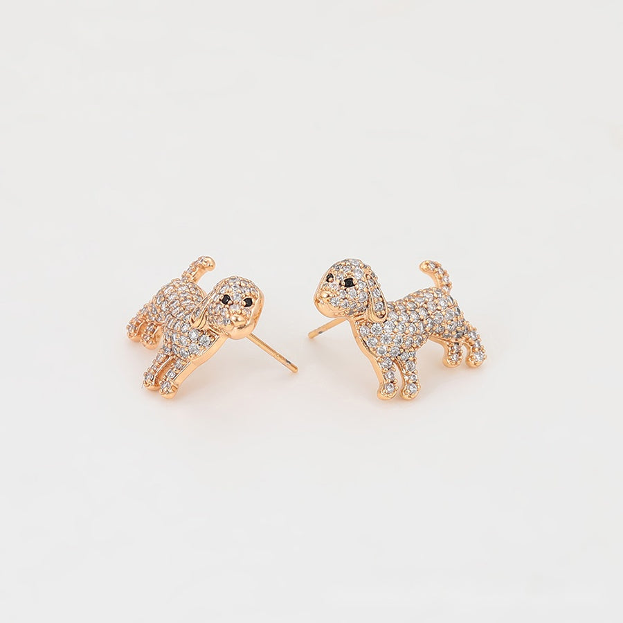 Rose Gold Puppy Stud Earrings with Clear Stones