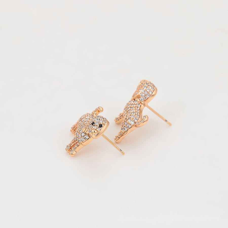 Rose Gold Puppy Stud Earrings with Clear Stones