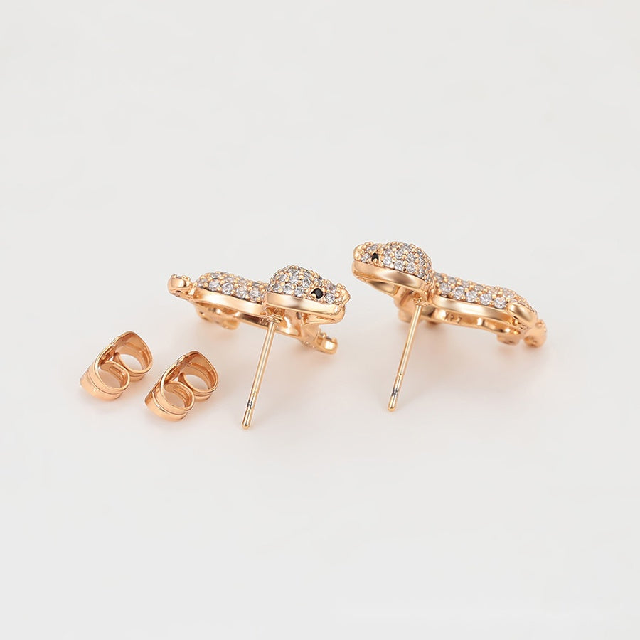 Rose Gold Puppy Stud Earrings with Clear Stones