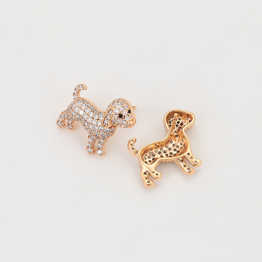 Rose Gold Puppy Stud Earrings with Clear Stones