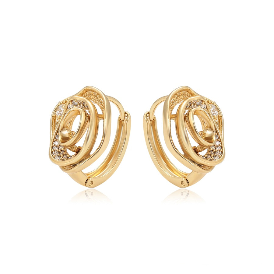 Gold Swirl Hoop Earrings with Crystal Detail