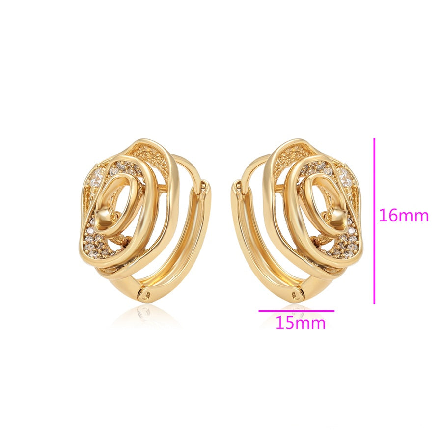 Gold Swirl Hoop Earrings with Crystal Detail