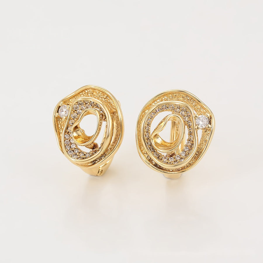 Gold Swirl Hoop Earrings with Crystal Detail