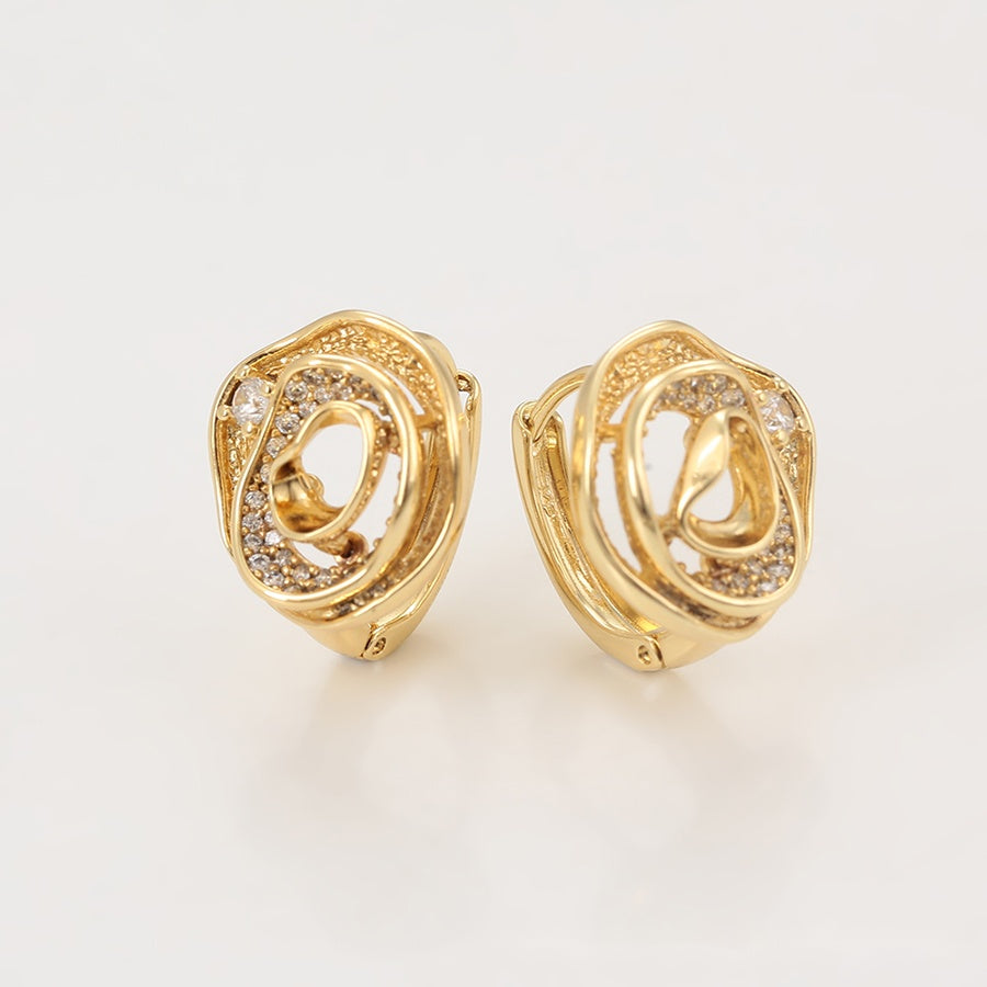 Gold Swirl Hoop Earrings with Crystal Detail