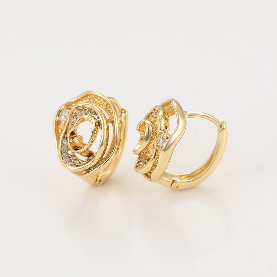 Gold Swirl Hoop Earrings with Crystal Detail