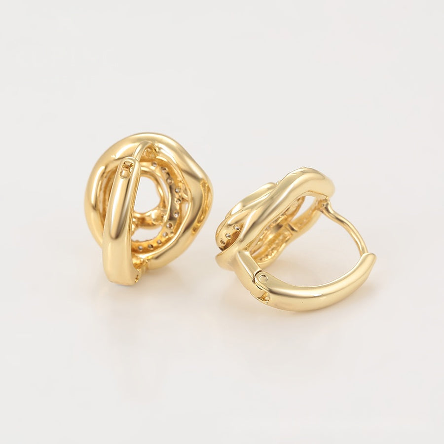 Gold Swirl Hoop Earrings with Crystal Detail