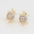 Gold Turtle Earrings with Purple & Clear Stones