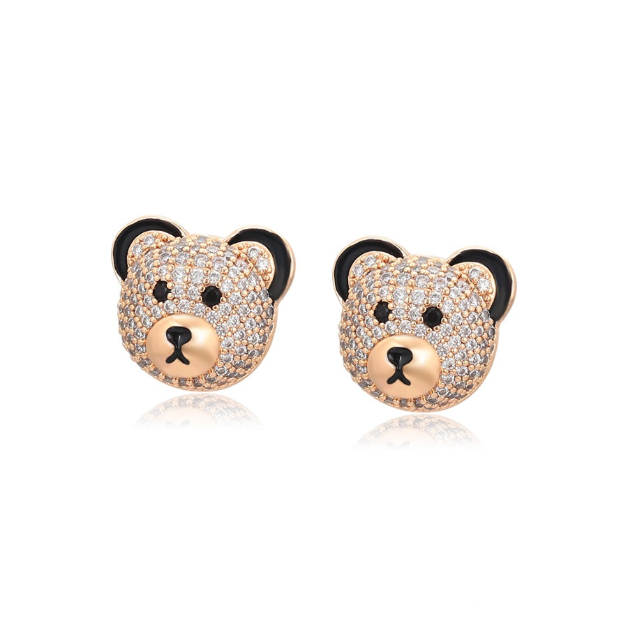 Teddy Bear Jewellery Set with Gold Crystal Pendant & Rose Gold Earrings