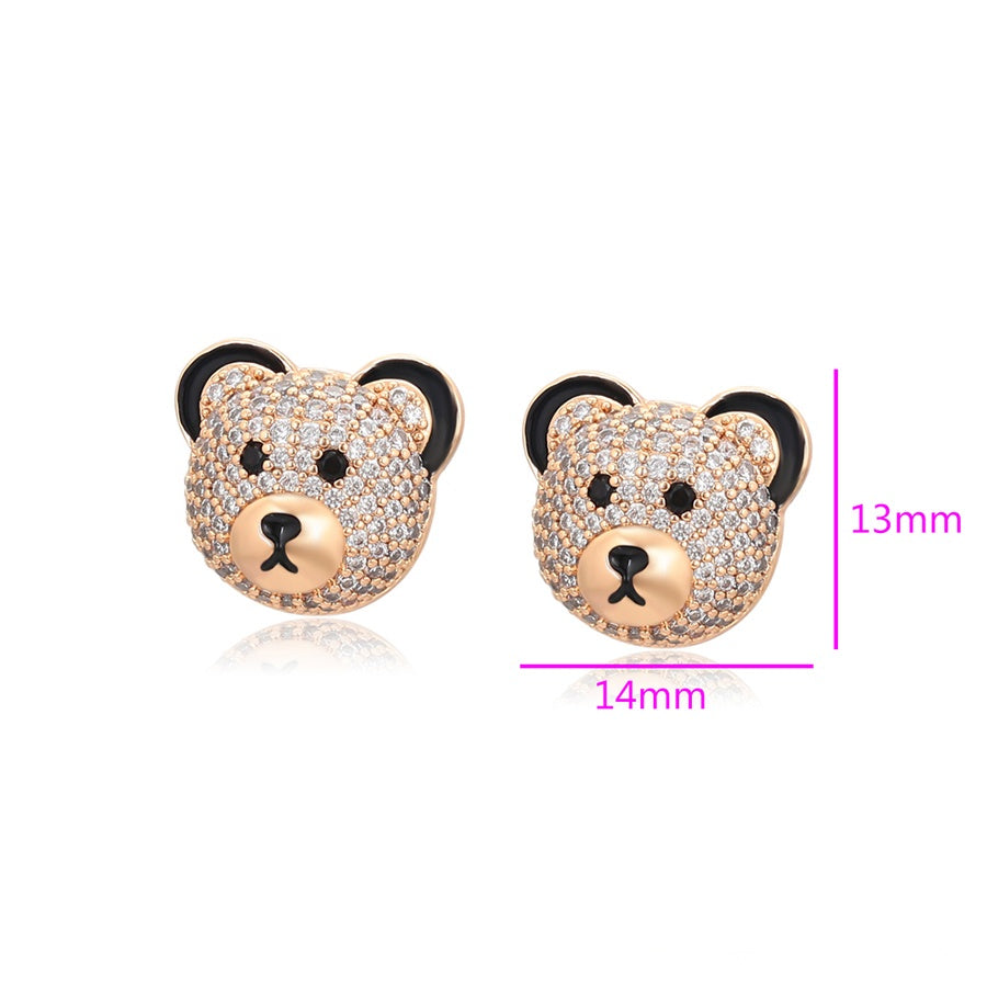 Teddy Bear Jewellery Set with Gold Crystal Pendant & Rose Gold Earrings