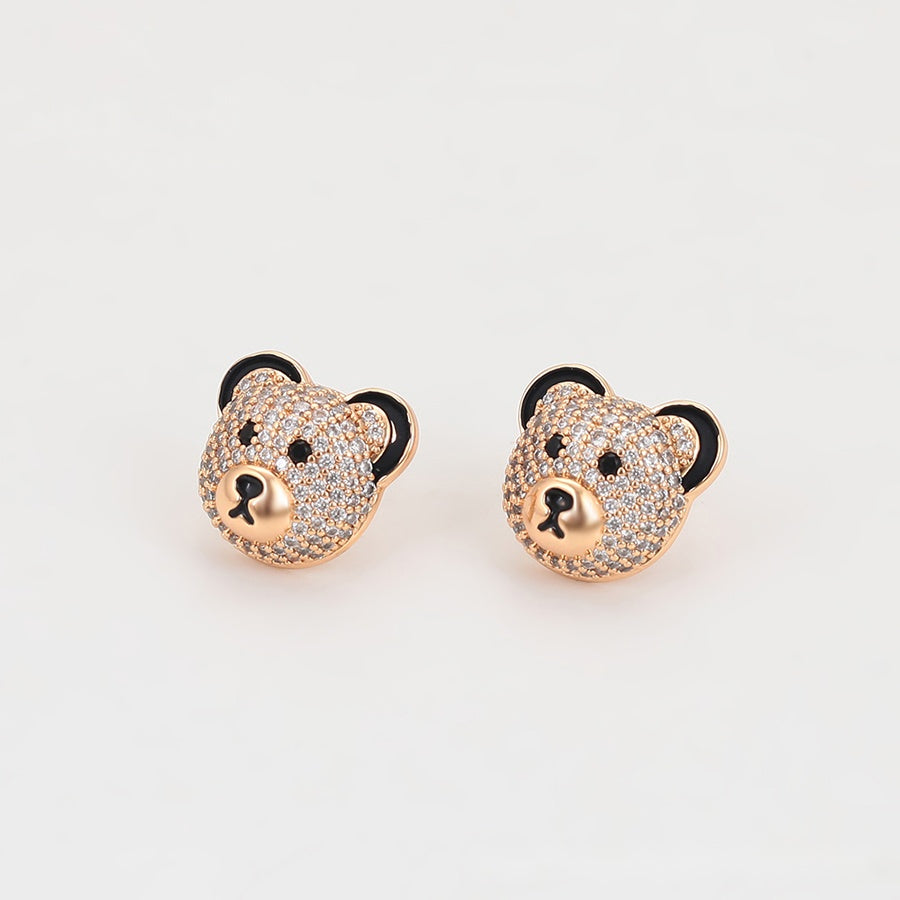 Rose Gold Teddy Bear Earrings with Clear Stones