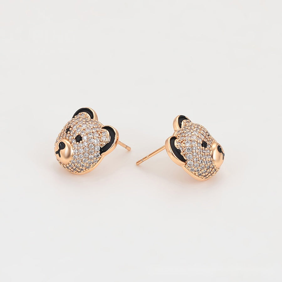 Rose Gold Teddy Bear Earrings with Clear Stones