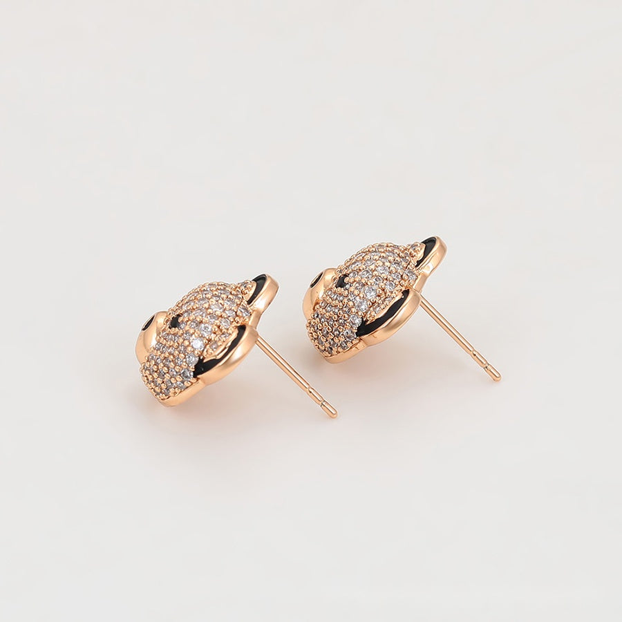 Rose Gold Teddy Bear Earrings with Clear Stones