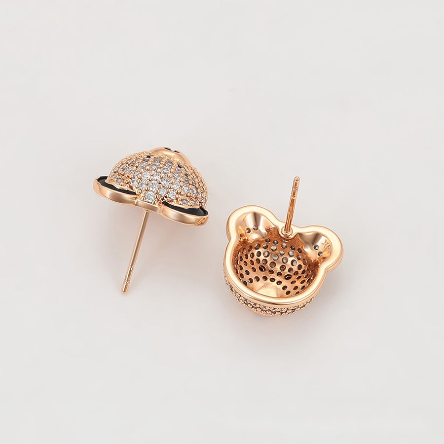 Rose Gold Teddy Bear Earrings with Clear Stones