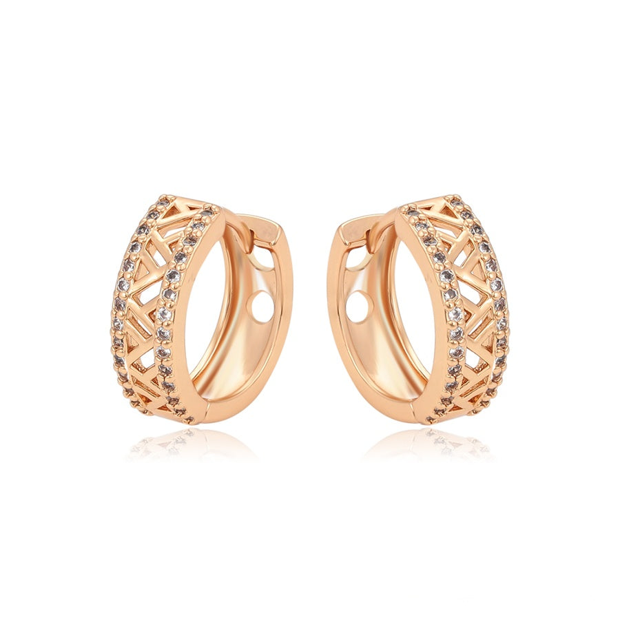 Rose Gold Lattice Hoop Earrings with Clear Stones