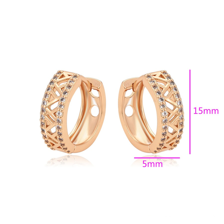 Rose Gold Lattice Hoop Earrings with Clear Stones