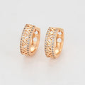 Rose Gold Lattice Hoop Earrings with Clear Stones