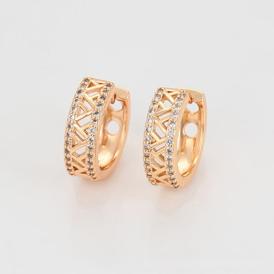 Rose Gold Lattice Hoop Earrings with Clear Stones