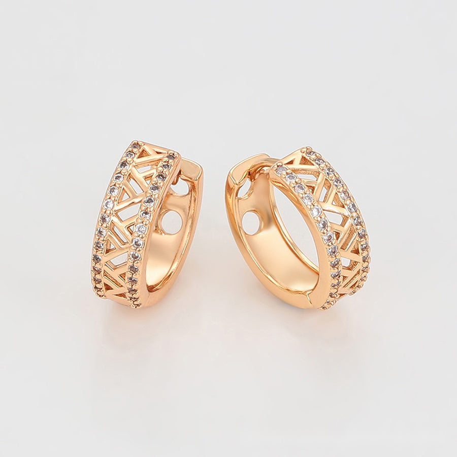 Rose Gold Lattice Hoop Earrings with Clear Stones