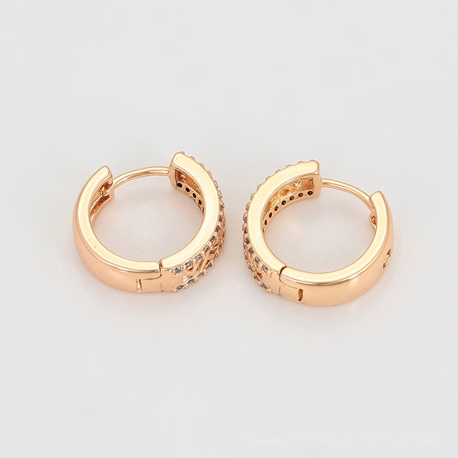 Rose Gold Lattice Hoop Earrings with Clear Stones