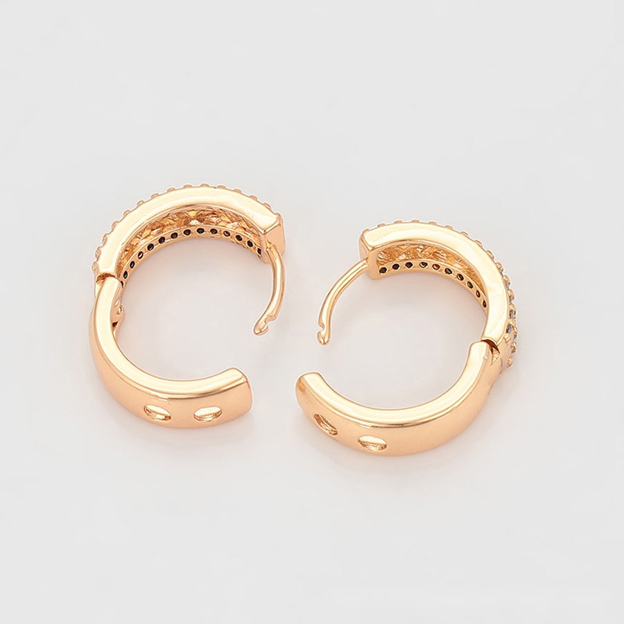 Rose Gold Lattice Hoop Earrings with Clear Stones