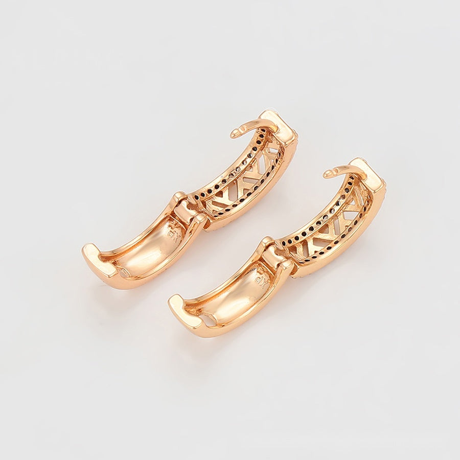 Rose Gold Lattice Hoop Earrings with Clear Stones