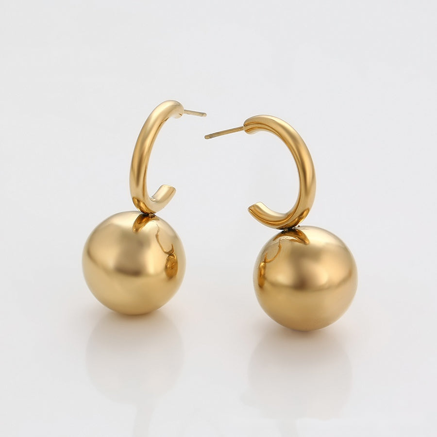 Gold Ball Drop Hoop Earrings