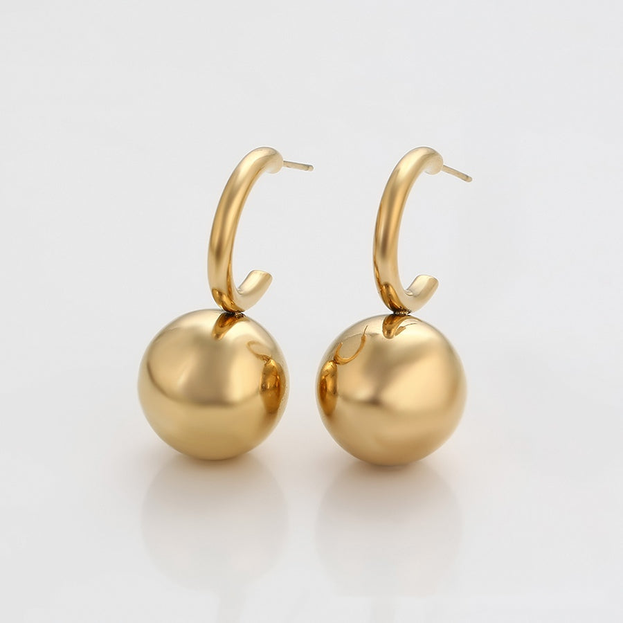 Gold Ball Drop Hoop Earrings
