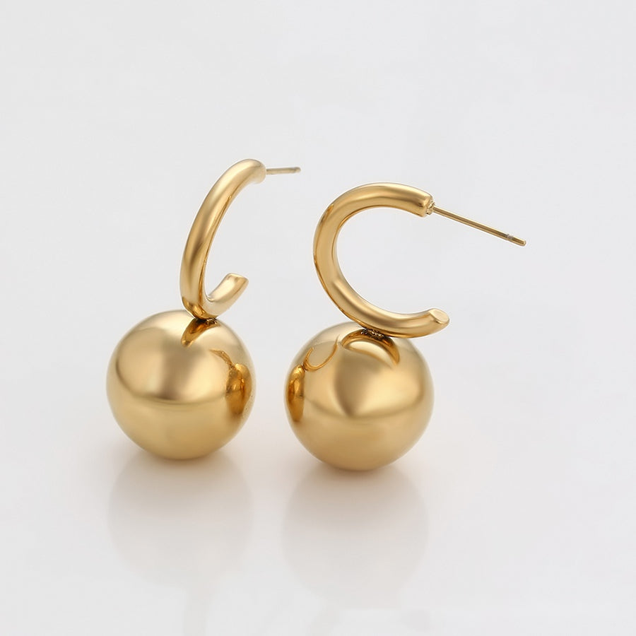 Gold Ball Drop Hoop Earrings