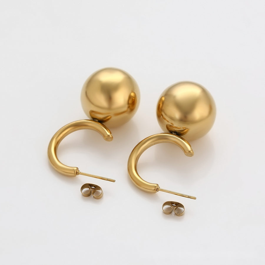 Gold Ball Drop Hoop Earrings
