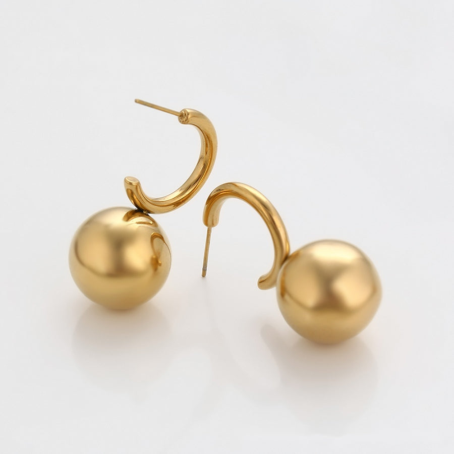 Gold Ball Drop Hoop Earrings