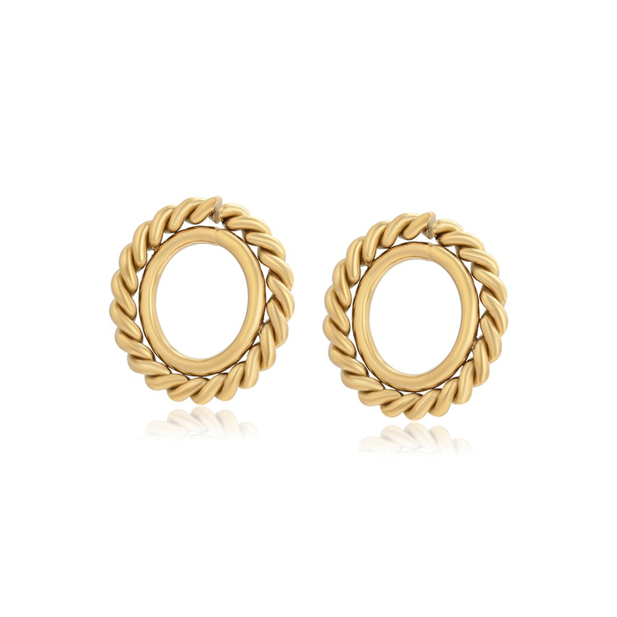 Gold Twisted Oval Stud Earrings