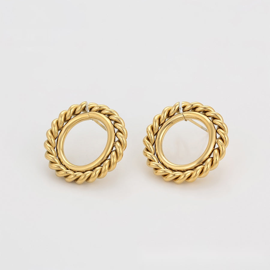 Gold Twisted Oval Stud Earrings