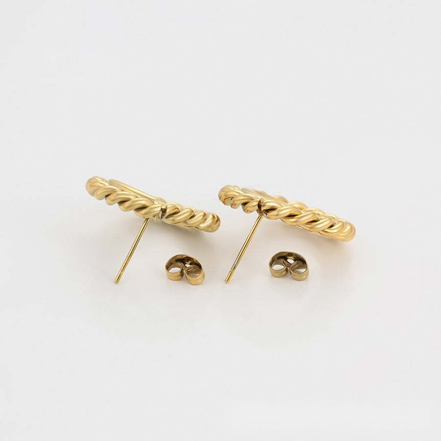Gold Twisted Oval Stud Earrings